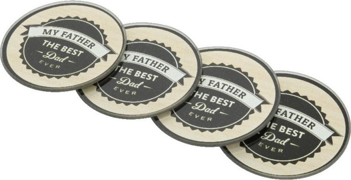 Vaderdagcadeau 4x bierviltjes/onderzetters My Father 9 cm - Vaderdag cadeautjes - Verjaardagscadeau papa
