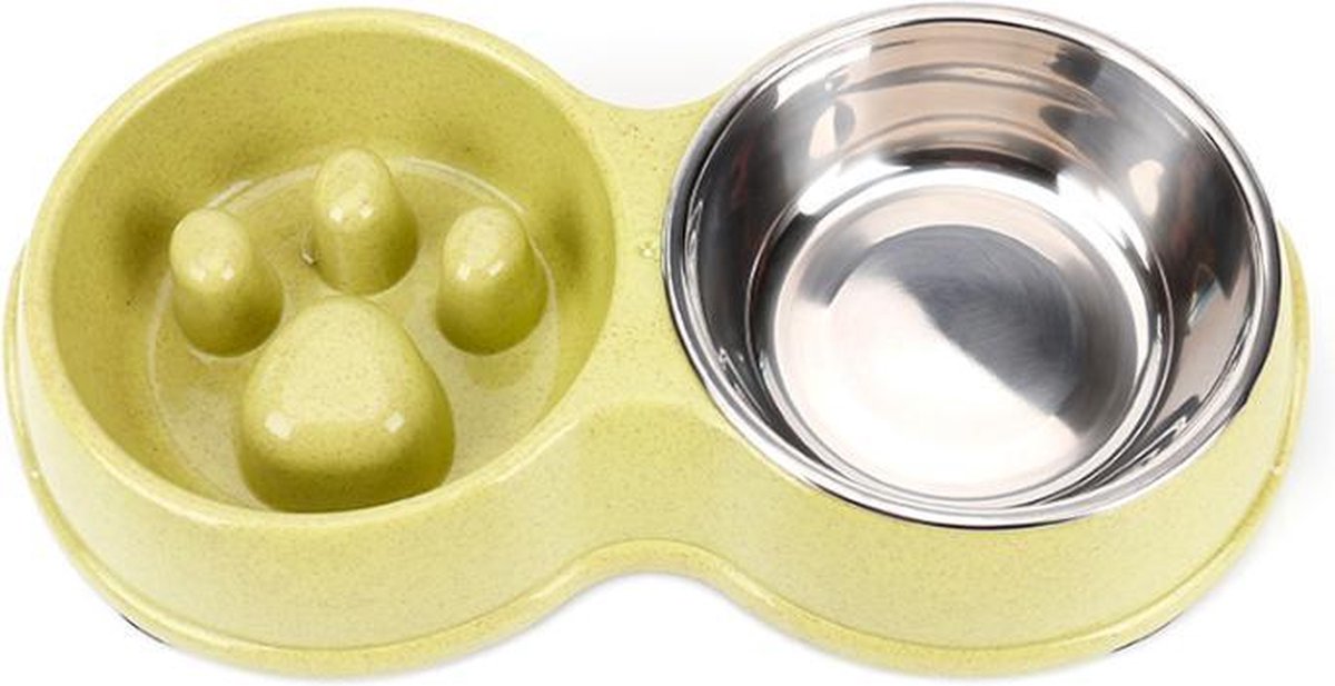 Dubbele Anti Schrok Voerbak – Antischrok Bak – Slowfeeder Hond– Slow Feeder – Groen