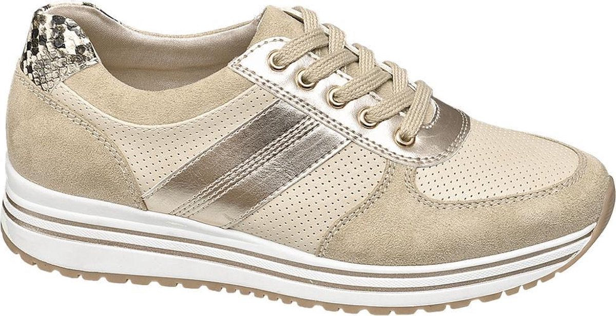 Graceland Dames Beige sneaker metallic - Maat 39