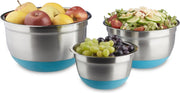 relaxdays Schalenset 3-delig - antislip - saladekom - mengkom - rvs - keukengerei blauw