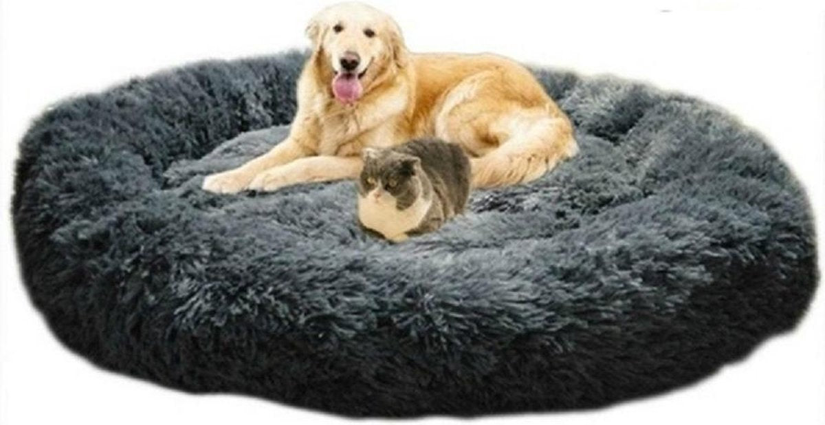 Topmast Fluffy Donut Dierenkussen - Hondenmand - Kattenmand - Superzacht - Wasbaar - 100 cm - Antraciet - XL