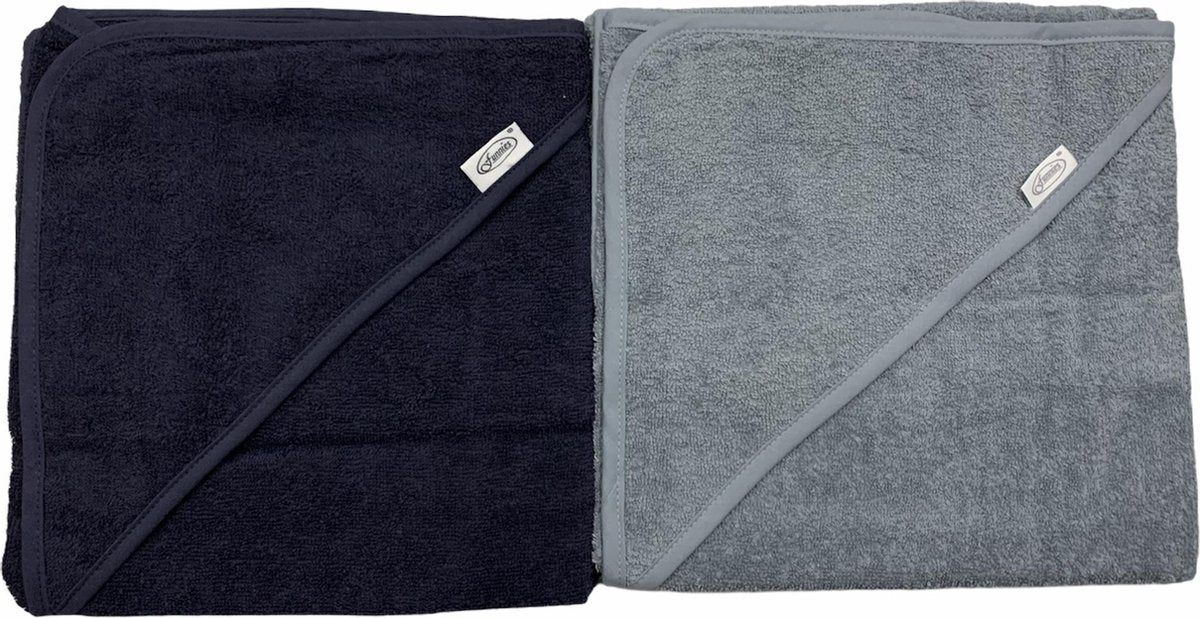 Baby badcape / omslagdoek | navy & grey/blue  (set van 2) - 100% katoen - Funnies