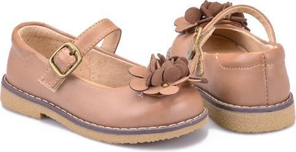 Ballerina Julia – leren ballerina met enkelbandje - cognac - maat 22