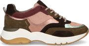 Manfield - Dames - Groene suède sneakers met roze details - Maat 38