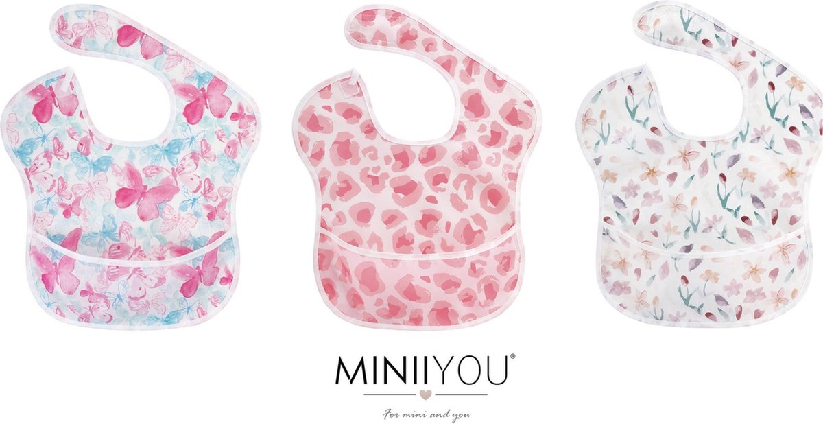 3 stuks | Slab Baby en peuter gebloemd bloemenprint | Kunststof Slabber met opvang zakje | Waterproof slabbetjes | Baby en Peuter Slabbetje