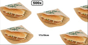 500x Snack zakje papier kraft 17x18cm - hamburger zak hip broodje festival themaparty festival carnaval