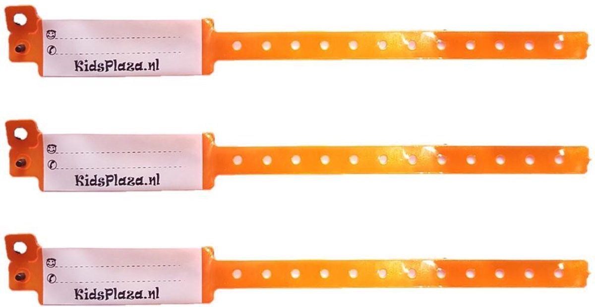 SOS polsbandjes – Set van 3 Naambandjes met kindveilige sluiting - ID bandjes – 06 armbandjes – Infobandjes - KidsPlaza.nl Neon Oranje