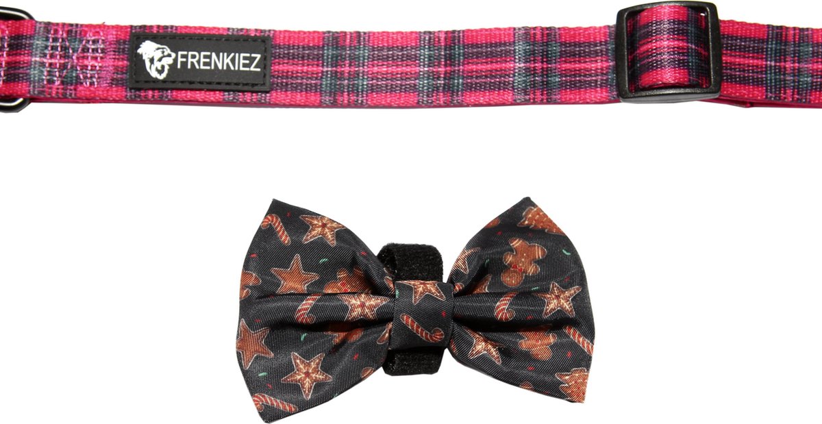 Frenkiez barkberry red halsband met kerst strik large