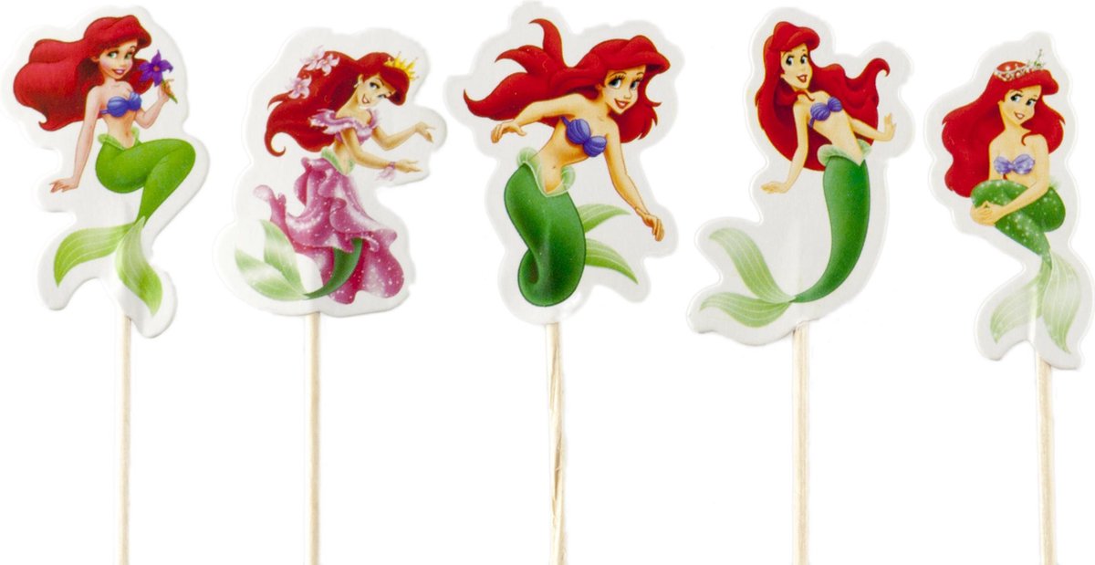 De kleine zeemeermin Ariel | 24 stuks | cocktail prikker | cupcake decoratie | prikkers met versiering | taartversiering