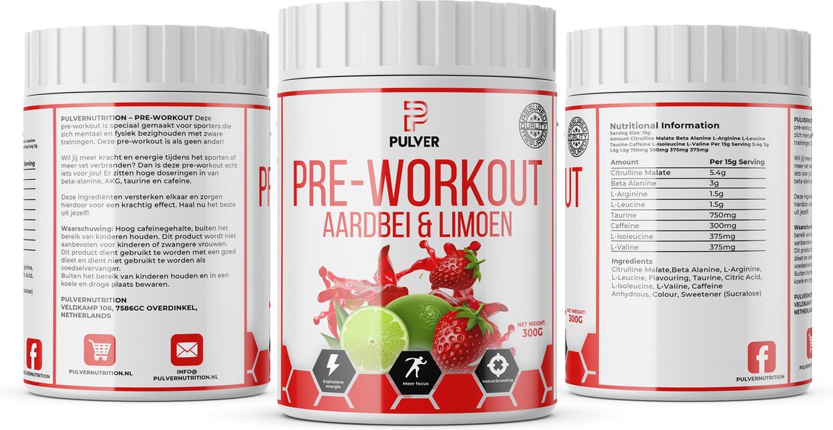 Pulvernutrition Original Pre-workout - 30 doseringen - Aardbei & Limoen - Pump - Energie - Nieuwe smaak - C4 - V2