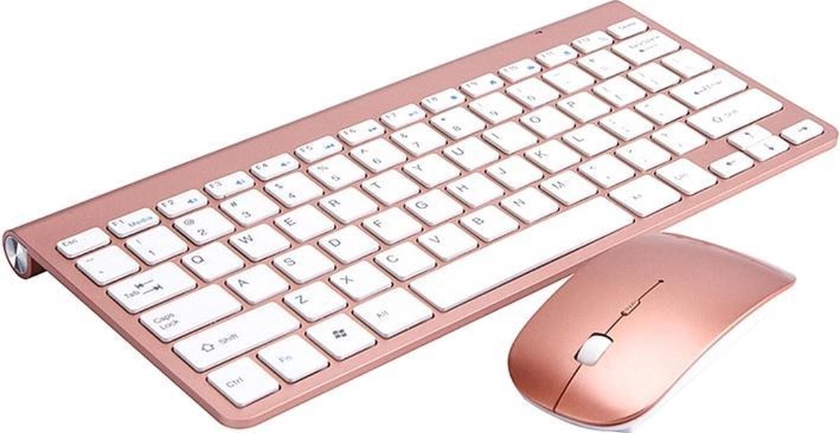 HBKS Mini Toetsenbord en Muis Draadloos - USB Connector - Apple - Android - QWERTY Draadloze Toetsenborden - Wireless Keyboard & Mouse - Rosegold