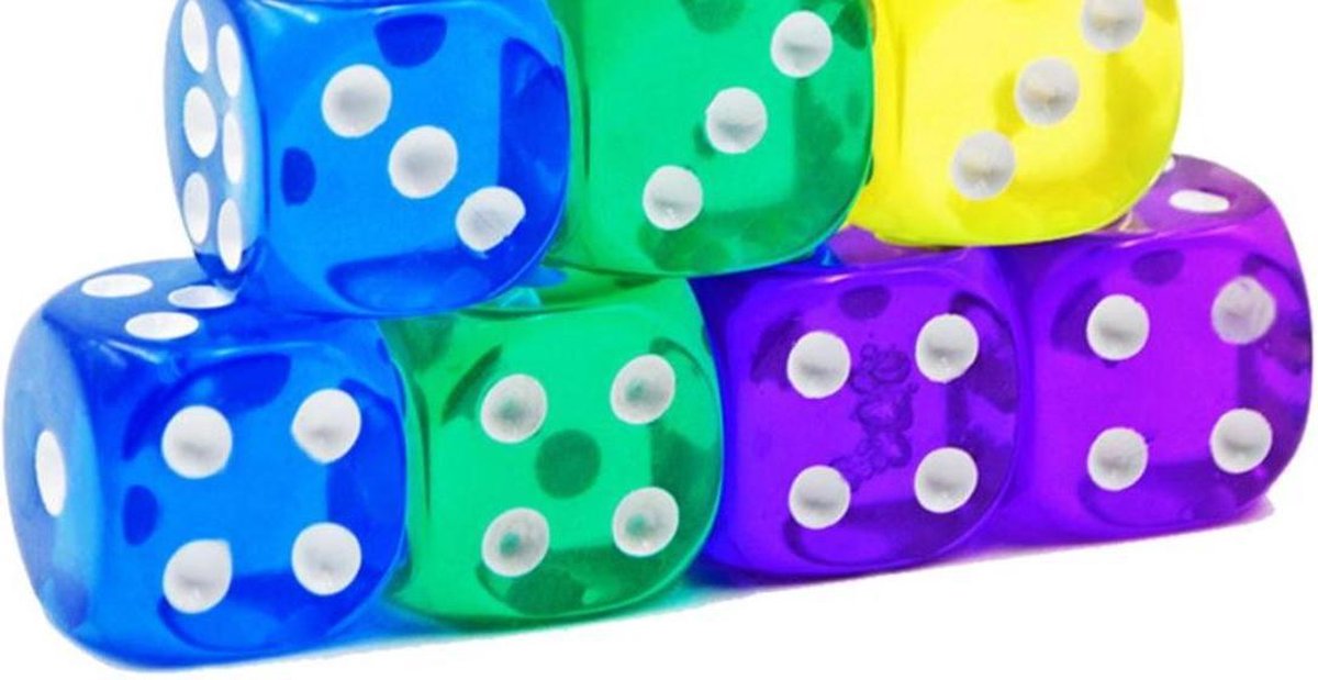 Gekleurde Acryl Dobbelstenen - 6 Kantige Dobbelsteen (SET van 5 Kleuren) - Hoge Kwaliteit - Groen - Geel - Blauw - Paars - Oranje - Dobbelspellen - Clever - Quixx - 16mm - Gekleurde Dobbelsteen - 6 Zijdige Dobbelsteen - D6 - Stipco