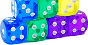 Gekleurde Acryl Dobbelstenen - 6 Kantige Dobbelsteen (SET van 5 Kleuren) - Hoge Kwaliteit - Groen - Geel - Blauw - Paars - Oranje - Dobbelspellen - Clever - Quixx - 16mm - Gekleurde Dobbelsteen - 6 Zijdige Dobbelsteen - D6 - Stipco