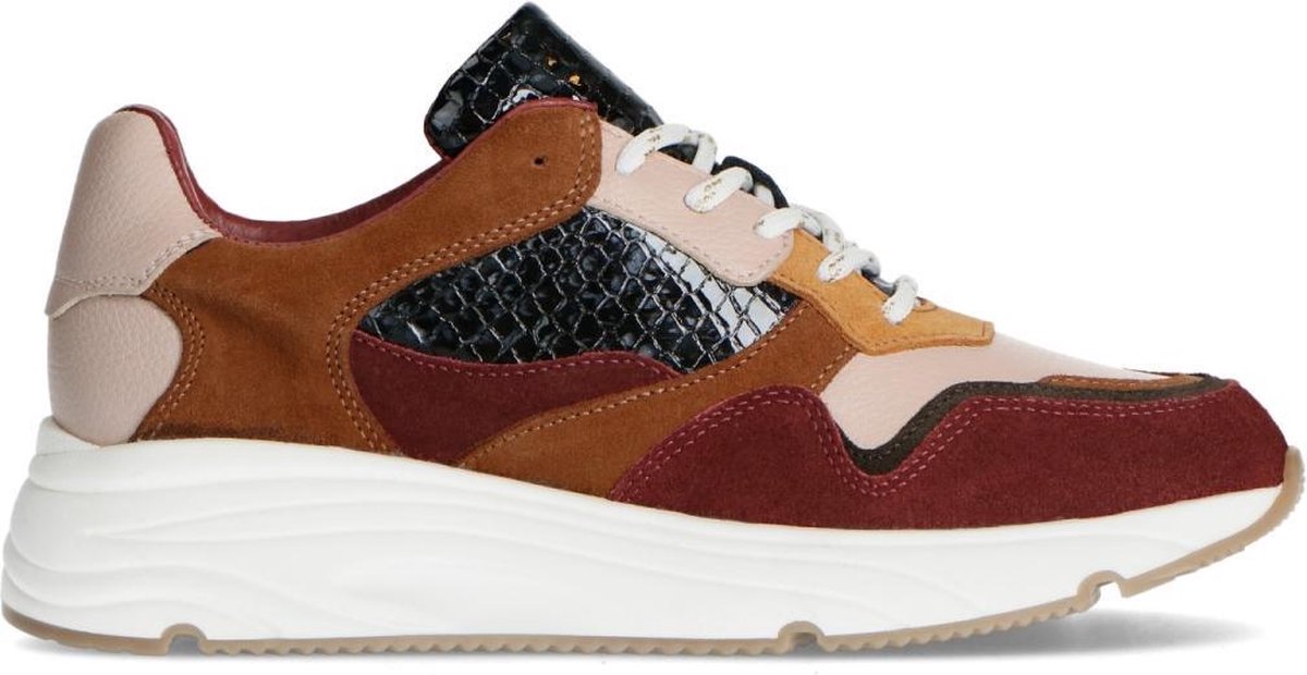 Manfield - Dames - Bordeaux rode sneakers met crocoprint - Maat 38