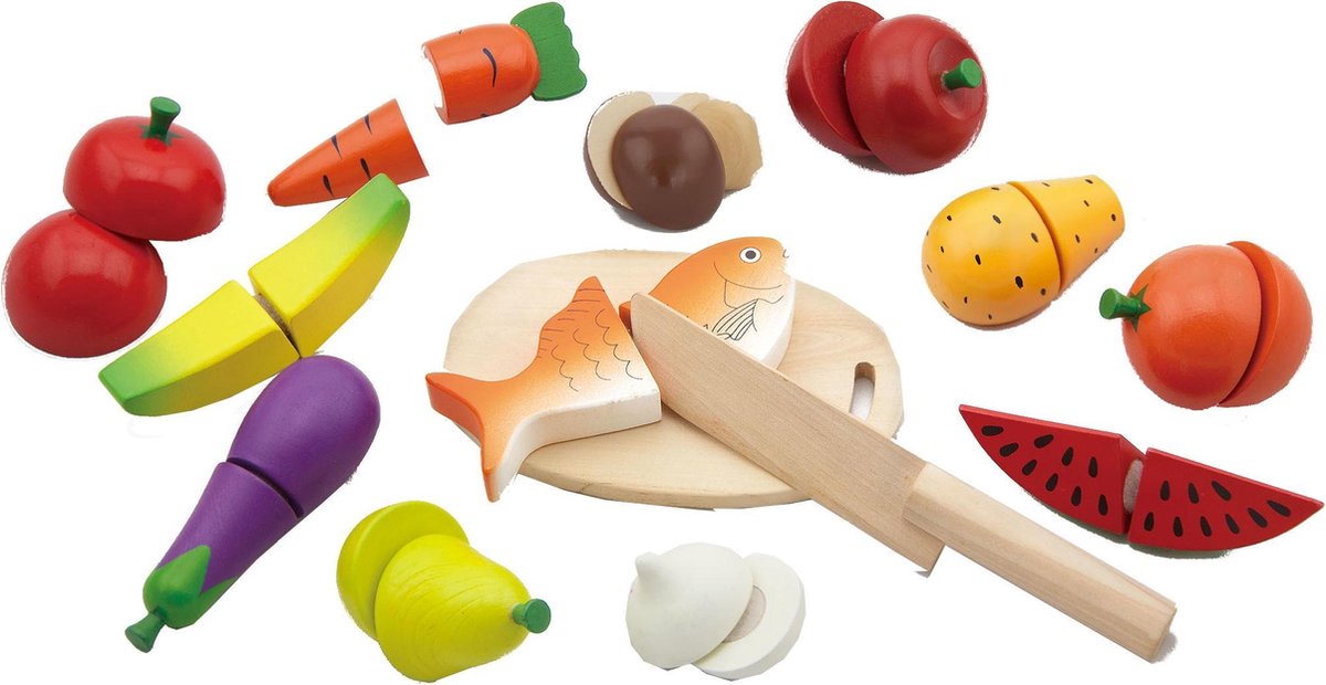 Viga Toys Houten Ontbijtset Snijplank Met Speelgoedeten 13-delig