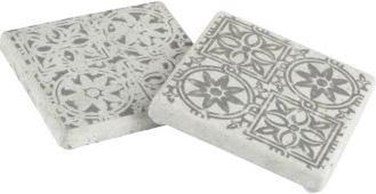 4 Glas onderzetters cement met oosterse print grijs