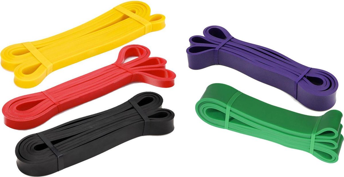 Weerstandsbanden set - Set van 5 - Weerstandsband EXTRA LICHT - Weerstandsband LICHT - Weerstandsband MEDIUM - Weerstandsband ZWAAR - Weerstandsband EXTRA ZWAAR - Home Workout - Fitness Elastiek - 5 Verschillende Weerstandsbanden