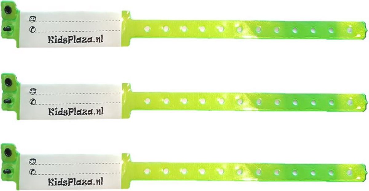 SOS polsbandjes – Set van 3 Naambandjes met kindveilige sluiting - ID bandjes – 06 armbandjes – Infobandjes - KidsPlaza.nl Neon Lime