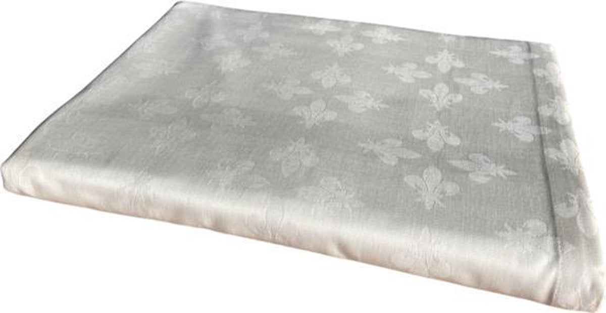 Off-white / ivoor damast tafelkleed - dubbele franse lelie - 145 x 250 (Hotelkwaliteit: 250 gr/m2)