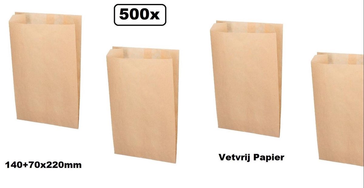 500x Grillzakken Nature Kraft 140+70x220mm bruin- gril kip panini brood zak warm snacks