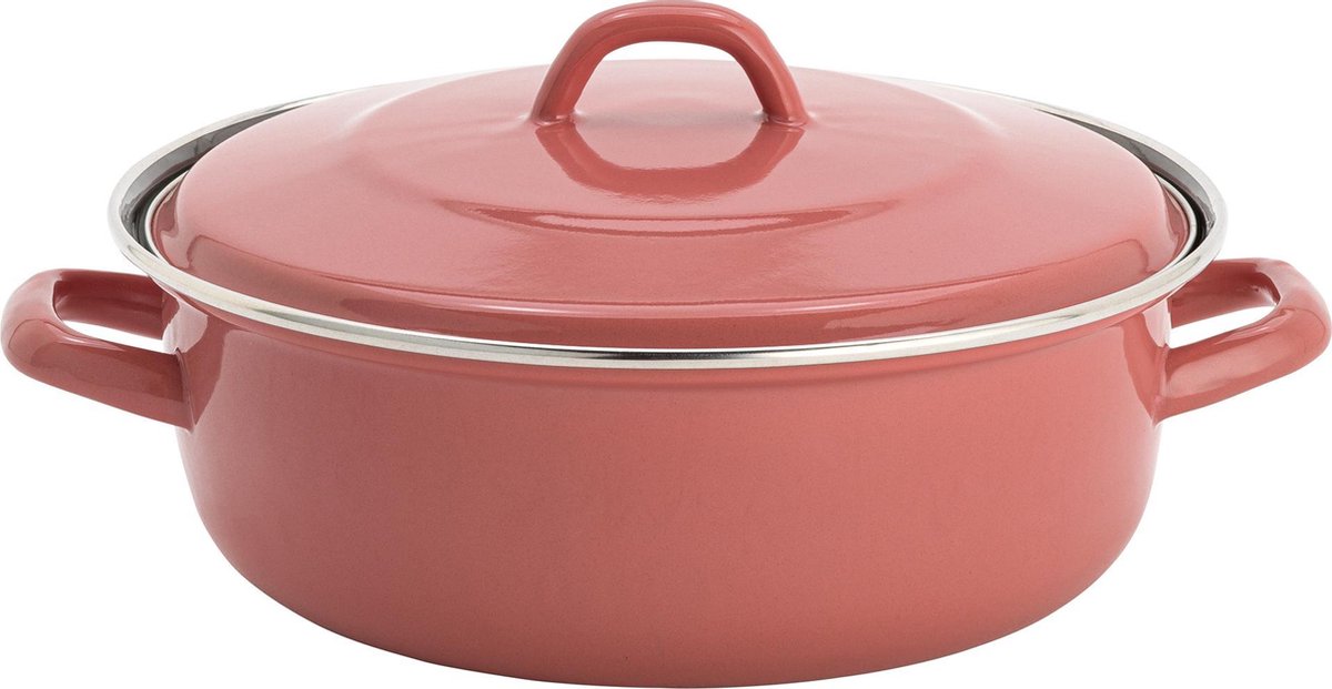 Lite-Body - Emaille - Magnus Braadpan 28cm/3l met deksel - Inductie - Oud roze