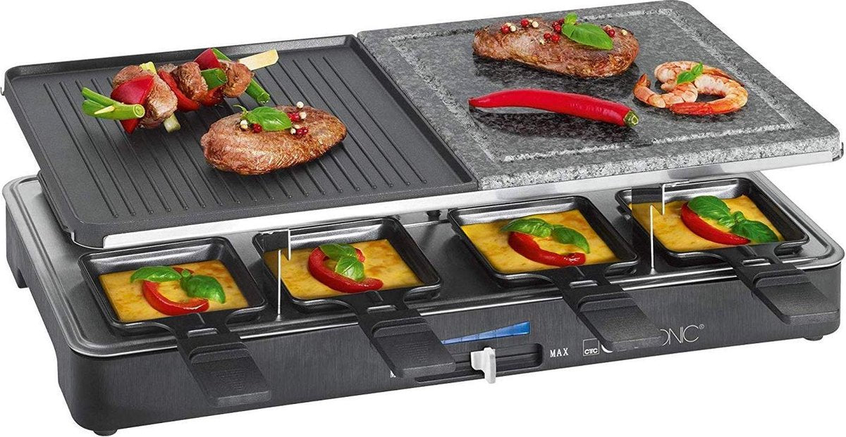 Gourmetstel combi grillplaat & steengrill | Gourmet inclusief pannen en spatels | Gourmetset grill en steen | 46 x 23cm