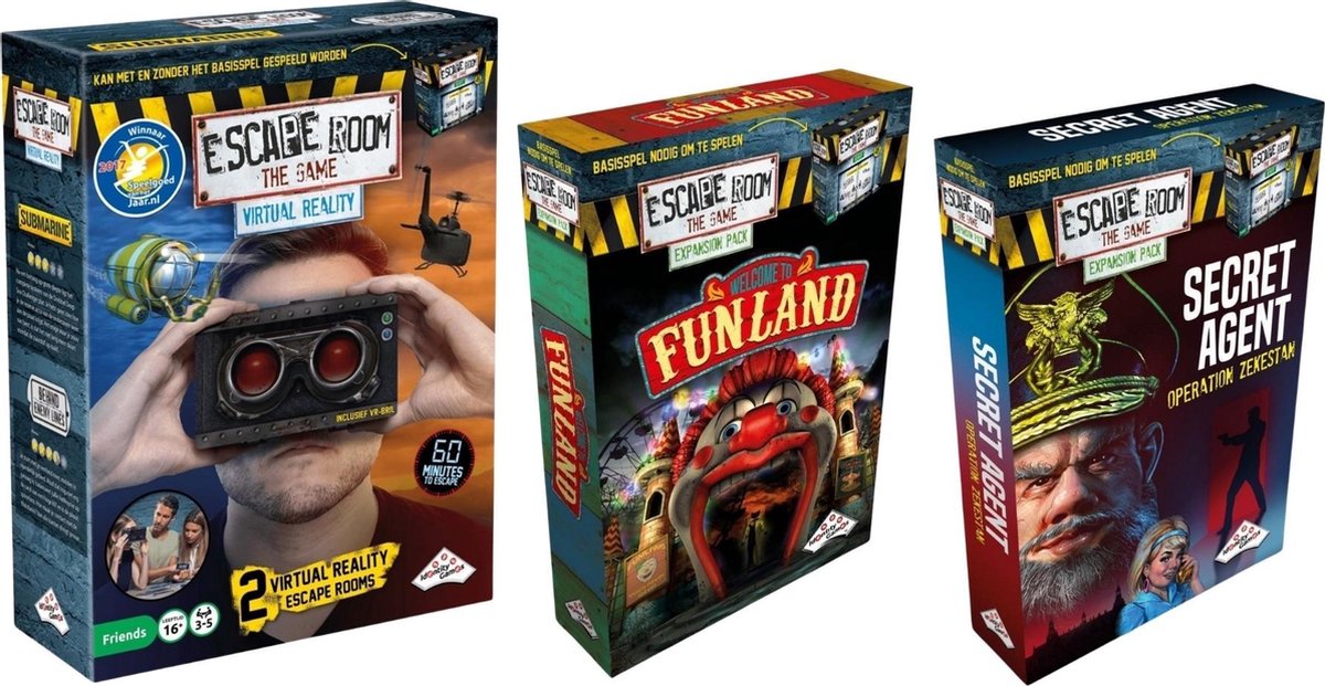 Escape Room Uitbreidingsbundel - 3 Stuks - Virtual Reality VR & Funland & Secret Agent