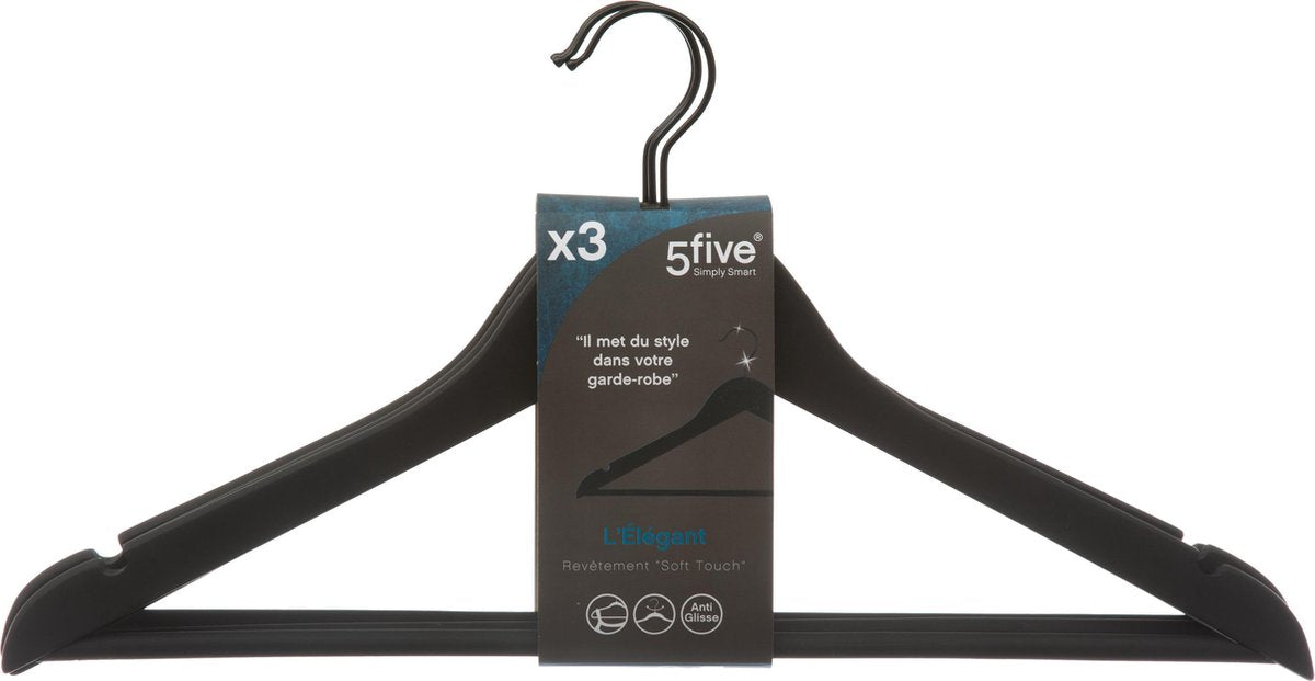KLEERHANGER HOUT MET RUBBER - ZWART - PER 12 STUKS - ANTI-SLIP