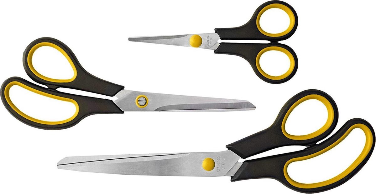 Toolland Scharenset Rvs 12-20-25 Cm Zwart/geel 3-delig