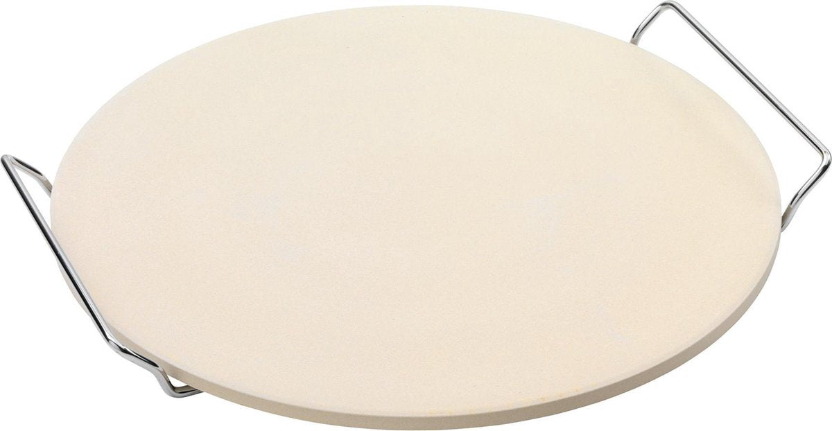 Point-Virgule pizzasteen Ø 34cm - cordieriet - met metalen houder - geschikt voor barbecue