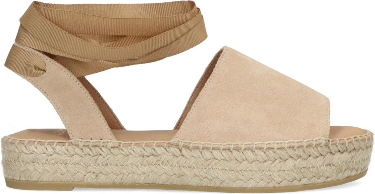 Manfield - Dames - Beige suède plateau sandalen - Maat 40