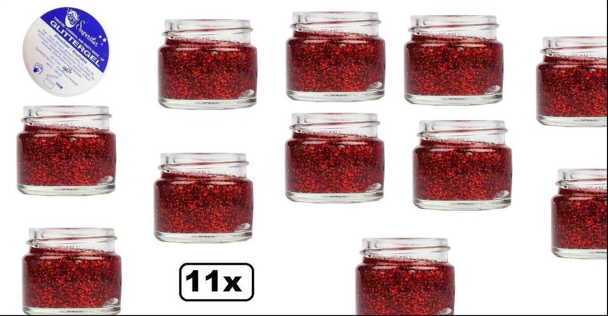 11x Gel superstar glitterrood (huid&haar) 15 ml