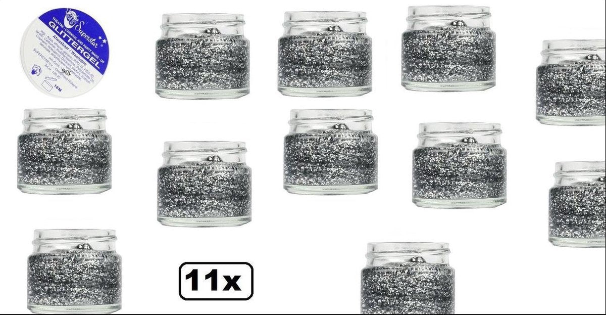 11x Gel superstar glitterzilver (huid&haar) 15 ml