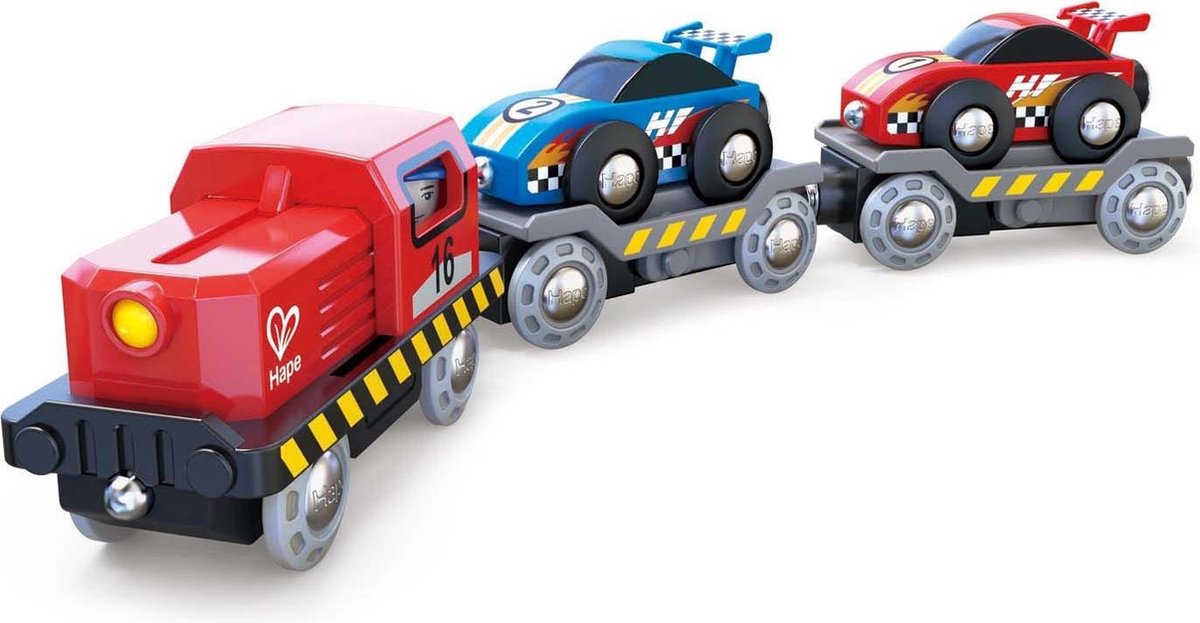 Hape Transporttrein Raceauto Hout 6-delig