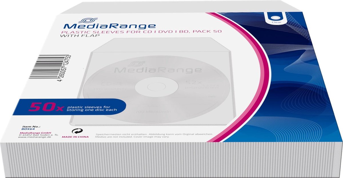 MediaRange BOX64 CD-doosje Opbergmap/sleeve 1 schijven Grijs