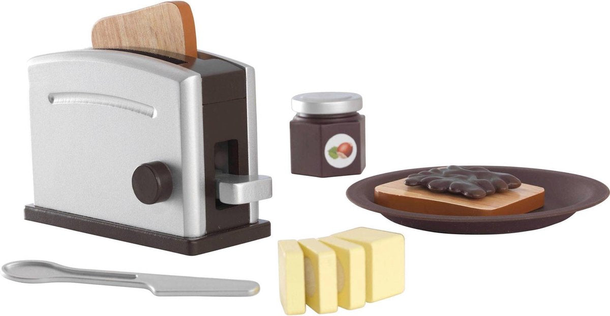 KidKraft Houten Speelgoed Broodrooster Toaster 8-delig Espresso Kleurig