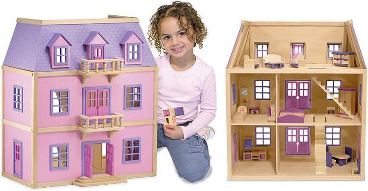 Multi-Level Wooden Dollhouse: Dollhouses & Sets