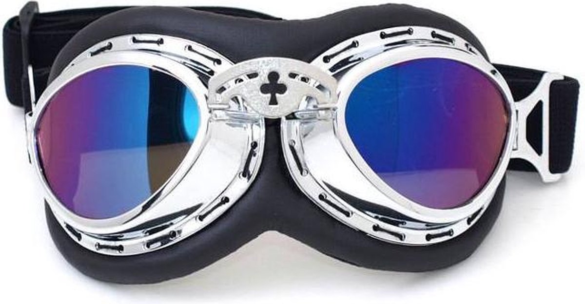 Chrome steampunk rider motorbril multi kleur glas