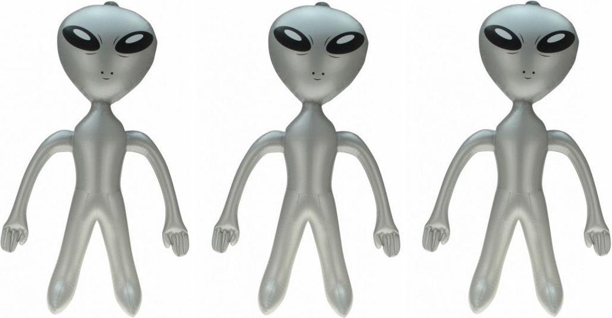 Set van 3x stuks opblaasbare Aliens grijs 64 cm - Buitenaardse wezens - Marsmannetjes
