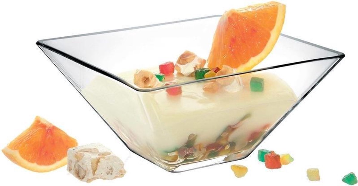 6x Amuse/serveerschaaltjes vierkant van glas 14 x 14 cm 550 ml - Schalen en kommen - Keuken accessoires