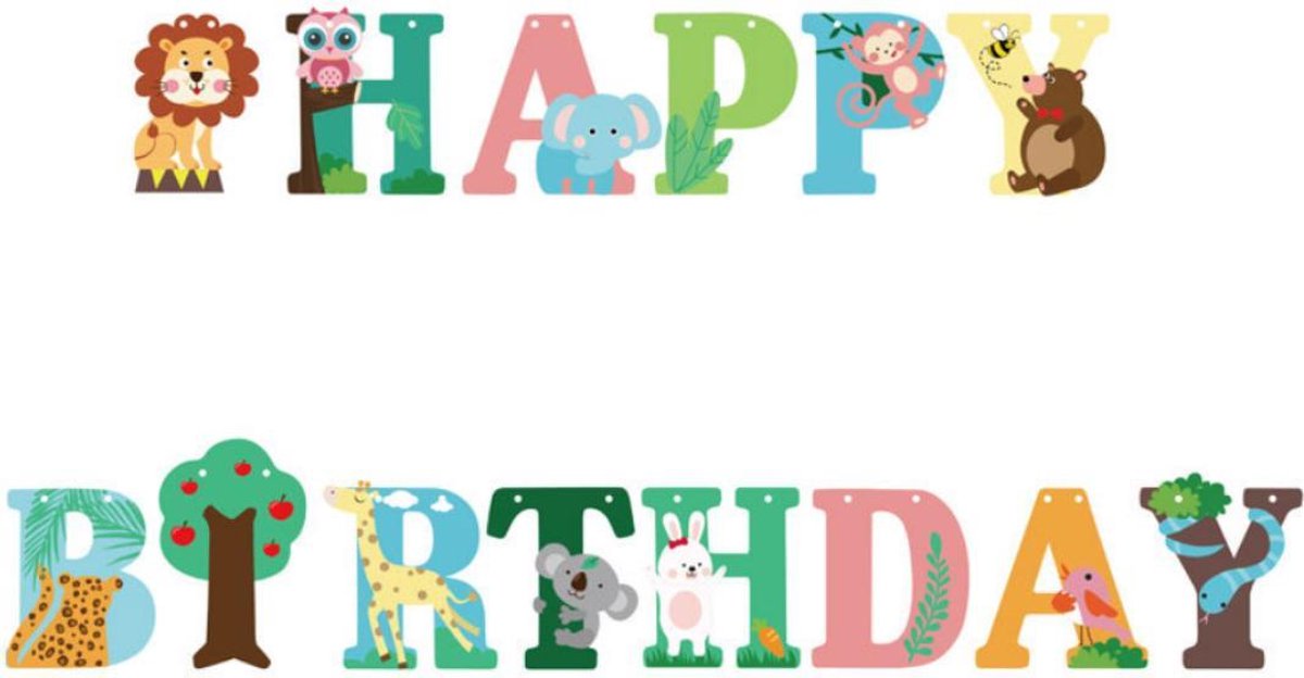 slingers | happy birthday slinger | feestslinger karton | slinger jungle| slingers verjaardag | verjaardag versiering | Blijderij