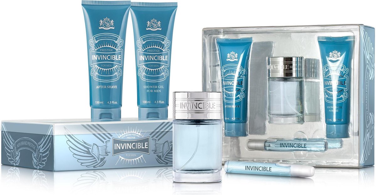 New Brand Perfumes Prestige - Invincible for men - Eau de toilette 100 ml + Shower gel 130 ml + After shave balm 130 ml + Eau de toilette 15 ml - Geschenkset
