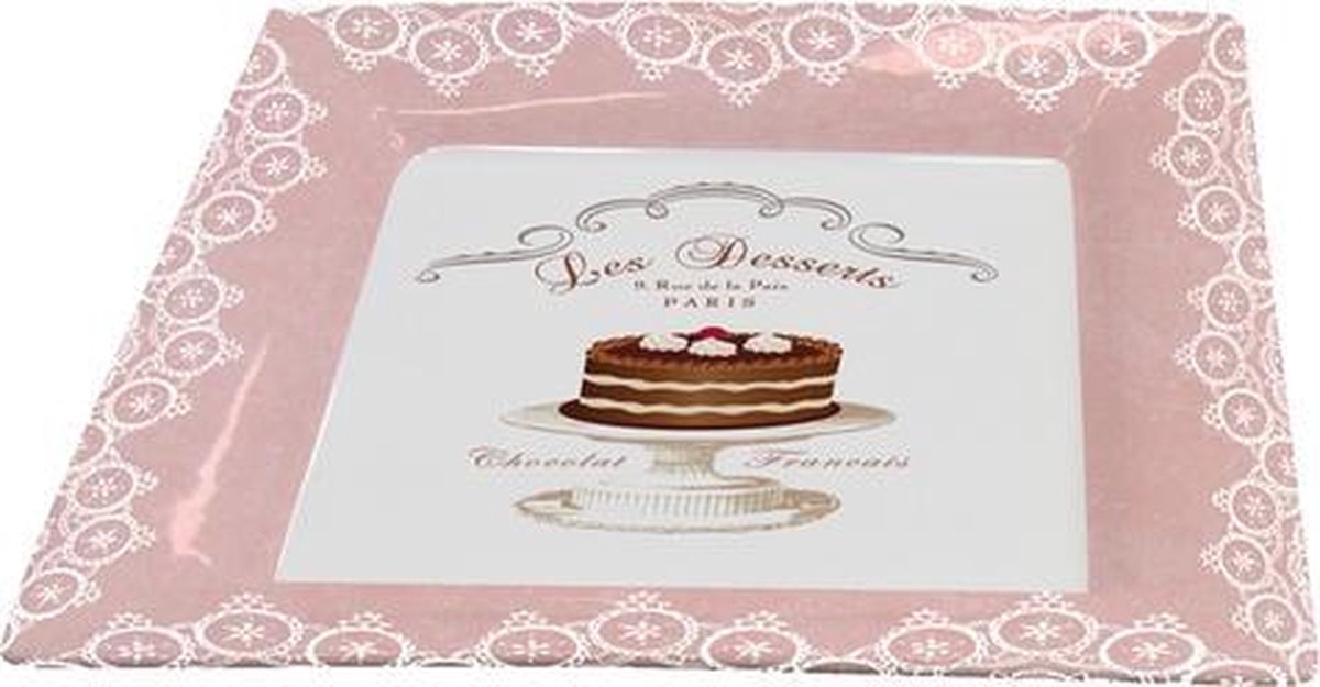 Les Desserts Gebaksbord - Vierkant - 19 cm - Roze