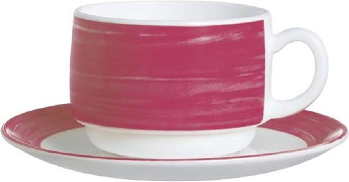 Arcoroc Brush Servies - Ondertas (zonder kopje) - 14cm - Wit Rood - (Set van 6) En Yourkitchen E-kookboek - Heerlijke Smulrecepten