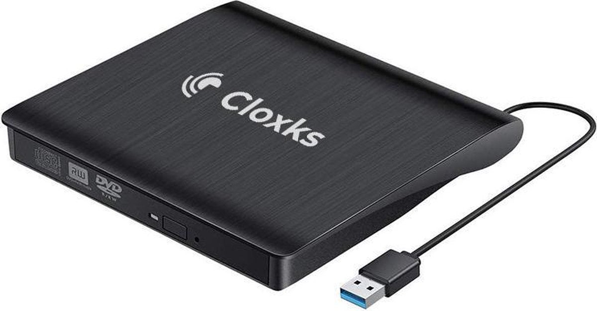 Cloxks – Externe DVD / CD speler en brander – Externe CD / DVD brander voor laptop – USB 3.0 – Windows – Mac – Plug & Play – Zwart