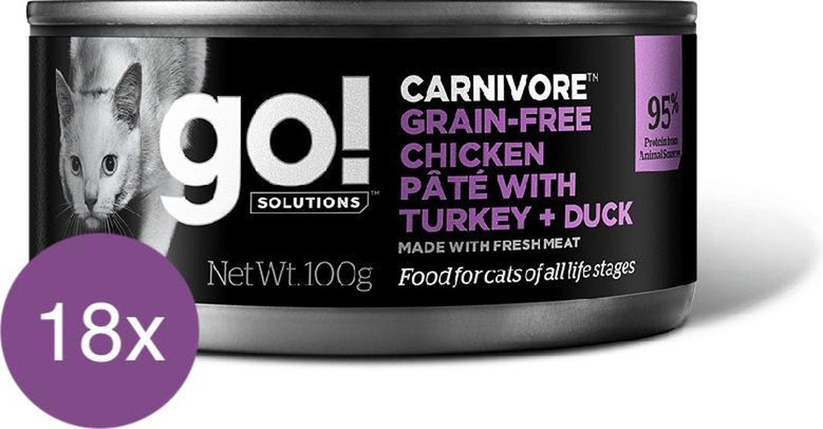 GO! SOLUTIONS CARNIVORE Graanvrije Kippenpaté met Kalkoen + Eend Katten recept 18x