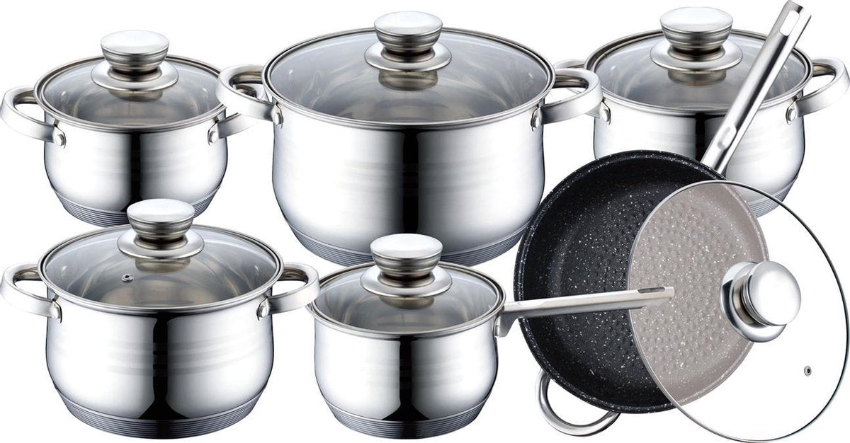 Edënbërg Classic Line - RVS Luxe Pannenset 12 delig - 9-Laags Bodem!