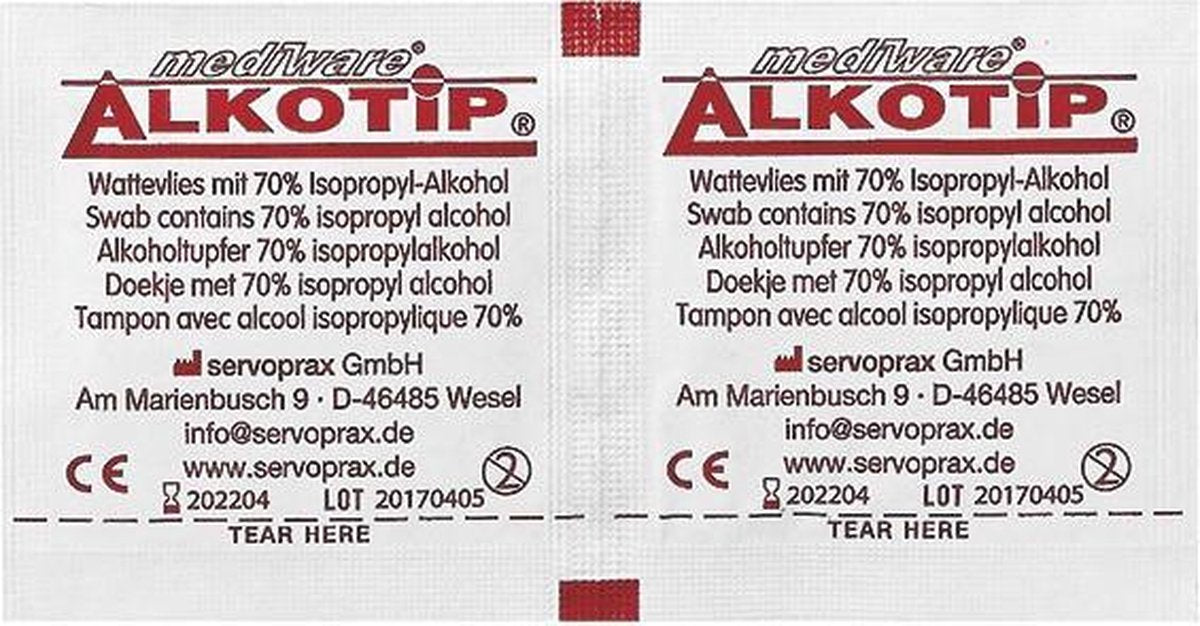 Alkotip Alcoholdoekjes 30 x 65mm - 250+10 Stuks