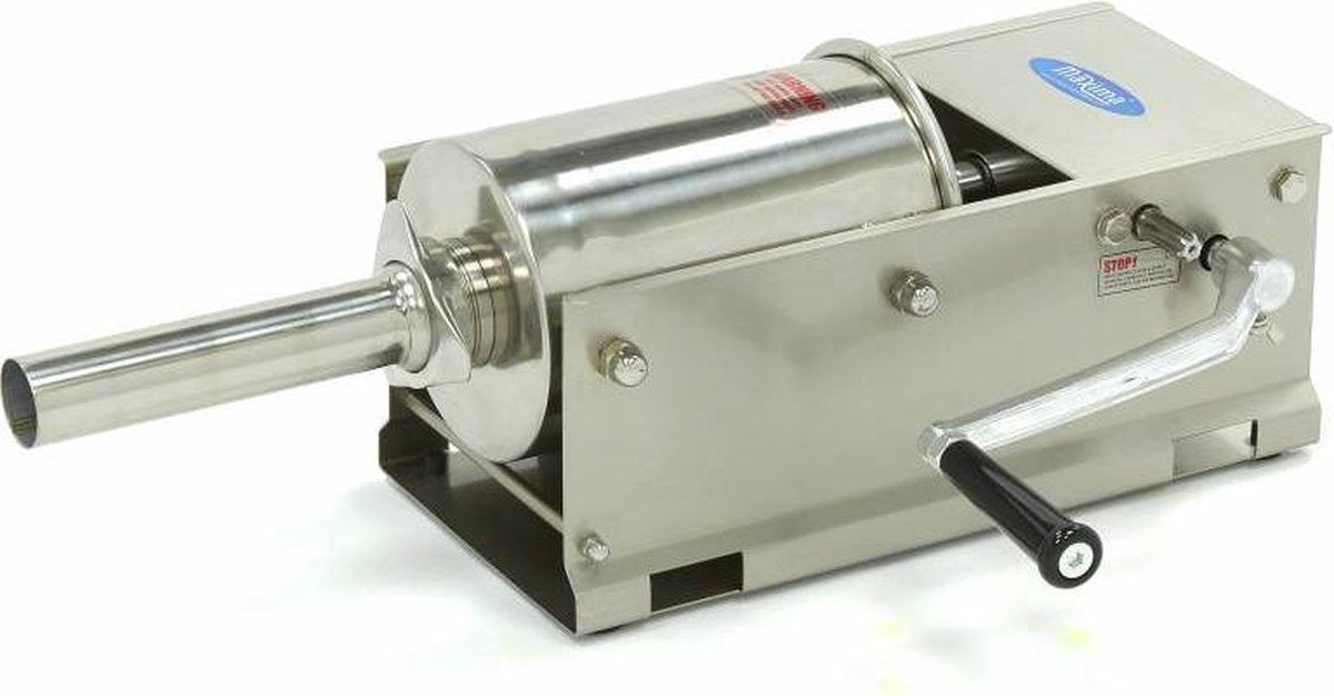 Worstenvuller 3 Liter - Horizontaal - RVS - 4 Vulbuizen - 2 Snelheden - Worstmachine / Worstvuller