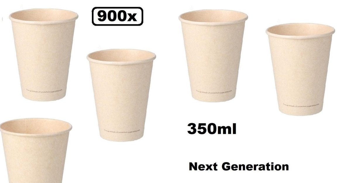 900x Koffiebeker van suikerriet 350ml next generation - koffie beker thee koude en warme dranken 100% afbreekbaar next generation